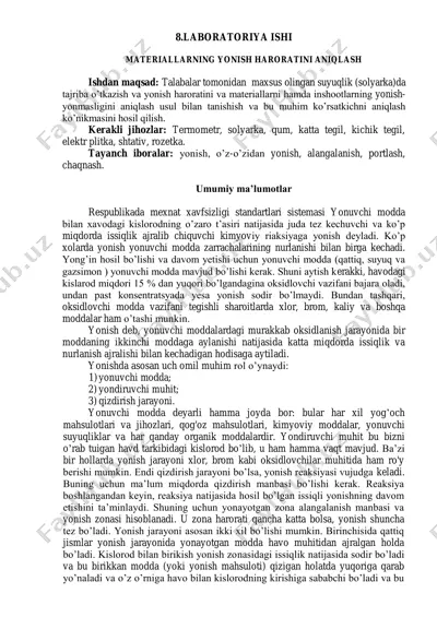 laboratoriya ishi - materiallarning yonish haroratini aniqlash — PDF