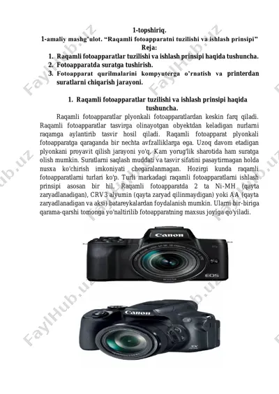 raqamli fotoapparat tuzilishi va ishlash prinsipi — PDF