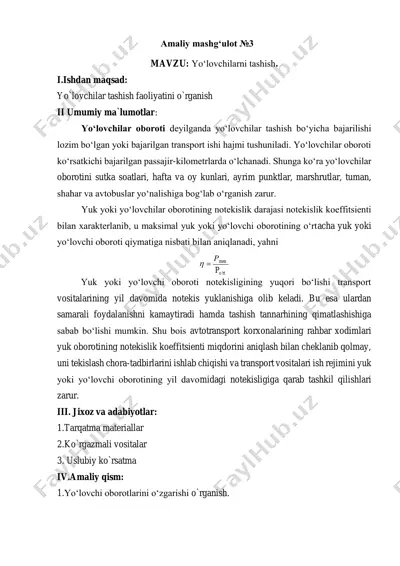 yo‘lovchilarni tashish faoliyatini o‘rganish — PDF