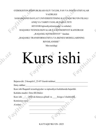 "raqamli transformatsiya va biznes modellarining rivojlanishi" — DOCX