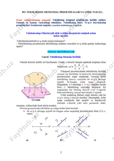 tekislikning ortogonal proektsiyalari va uning taxlili — PDF