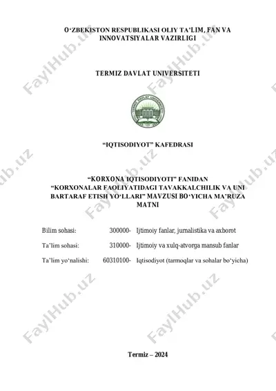 korxonalarda tavakkalchilik va uni bartaraf etish yo'llari — PDF