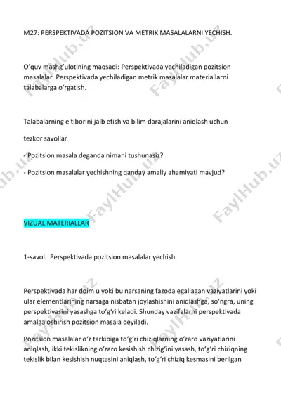 perspektivada pozitsion va metrik masalalarni yechish — PDF