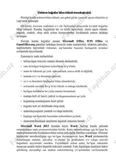 elektron hujjatlar bilan ishlash texnologiyalari — PDF