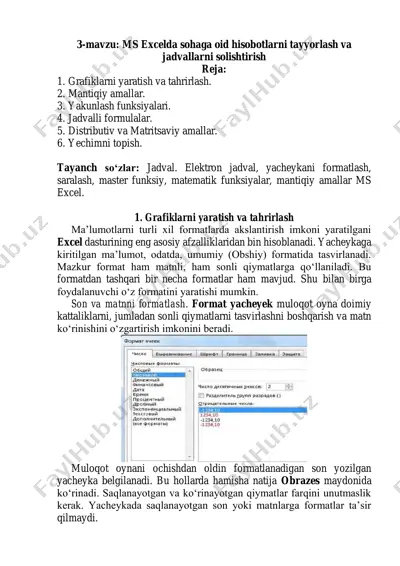 ms excel hisobotlar va jadvallar tayyorlash — PDF