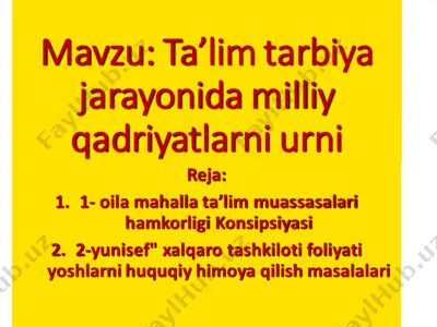 ta'lim tarbiya jarayonida milliy qadriyatlarni urni — PDF