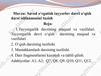 savod o‘rgatish tayyorlov davri o‘qish darsi ishlanmasi — PPTX