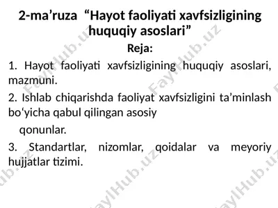 hayot faoliyati xavfsizligining huquqiy asoslari — PPTX