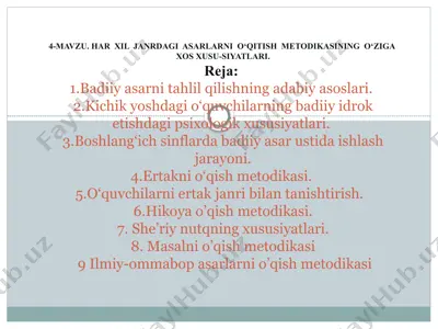 harxil janrdagi asarlarni o‘qitish metodikasi — PPTX
