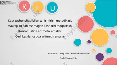 kasr tushunchasi bilan tanishtirish metodikasi — PPTX