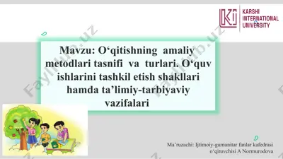 o‘qitishning amaliy metodlari tasnifi va turlari — PPTX