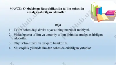 o'zbekiston respublikasi daryolarida ta'lim sohasida amalga oshirilgan islohotlar — PPTX