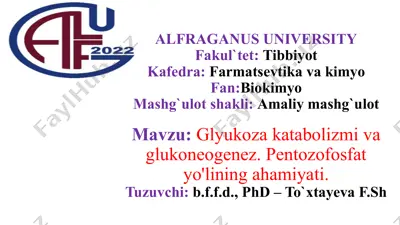 glyukozakatabolizmi va glyukoneogenez — PPTX