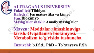 moddalar almashtirish biokimyosi — PPTX