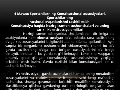 sportchilarning konstitutsional xususiyatlari va ratsional ovqatlanishni tashkilotish — PPTX