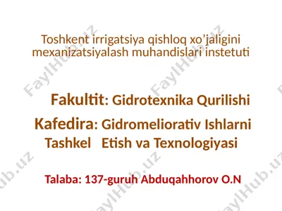 toshkentirrigatsiya qishloq xo’jaligi mexanizatsiyalashmuhandislari instituti — PPTX