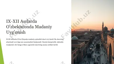 ix-xii asrlarda o'zbekistonda madaniy uyg'onish — PPTX