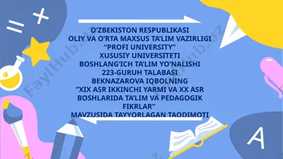 "xix asrning 2-yarmida turkistonda maktablar tizimi" — PPTX