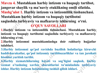harbiy intizom va huquqiy tartibot — PPTX