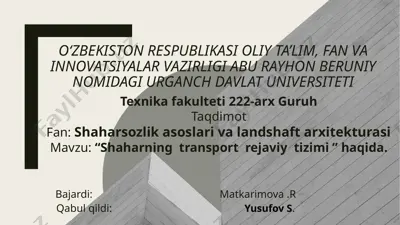 "shahar sozlikasi asoslari va landshaft arxitekturasi" — PPTX