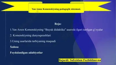 yan amos komenskiyning buyukdidaktika asari dairasi garis surilgan goyalar — PPTX