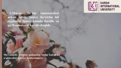 ta’lim muassasalari uchun tabiiy fanlar bo‘yicha ish rejalarini tuzish hamda darslik va qo‘llanmalarni ko‘rib chiqish — PPTX