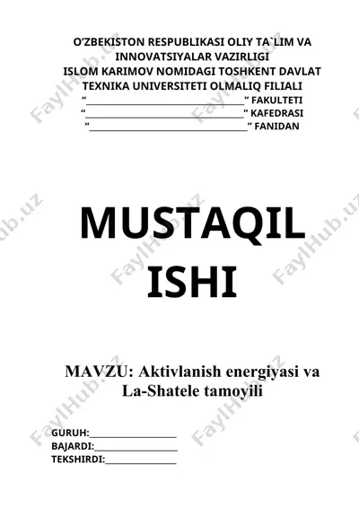 aktivlanish energiyasi va la-shatele tamoyili mavzusi — DOC