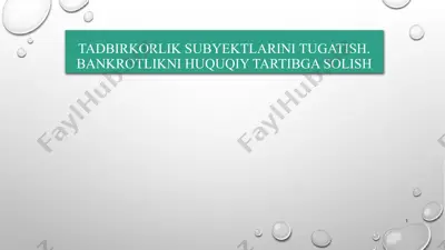 tadbirkorlik subyektlarini tugatish. bankrotlikni huquqiy tartibga solish — PPTX
