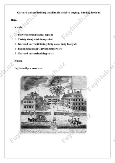garvard universitetining shakllanish tarixi va bugungi kundagi faoliyati — DOCX
