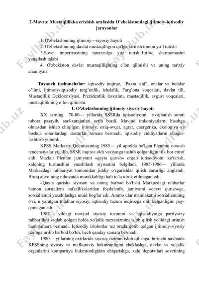 o'zbekistondagi ijtimoiy-iqtisodiy jarayonlar — DOC