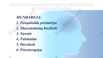 favqulodda vaziyatlar bilan bog'liq psixik buzilishlar va ularning profilaktikasi — PPTX