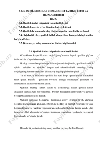 qurilish ishlab chiqarishini tashkil etish va rejalaştirish — DOC