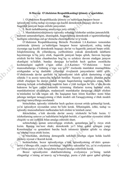 o’zbekiston respublikasidagi ijtimoiy o’zgarishlar — DOC