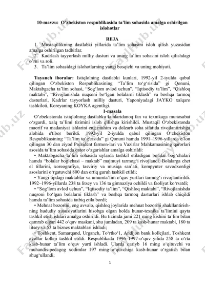 ta'lim sohasidagi islohotlar — DOC