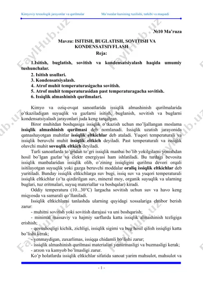 kimyoviy texnologik jarayonlar va qurilmalar — DOC