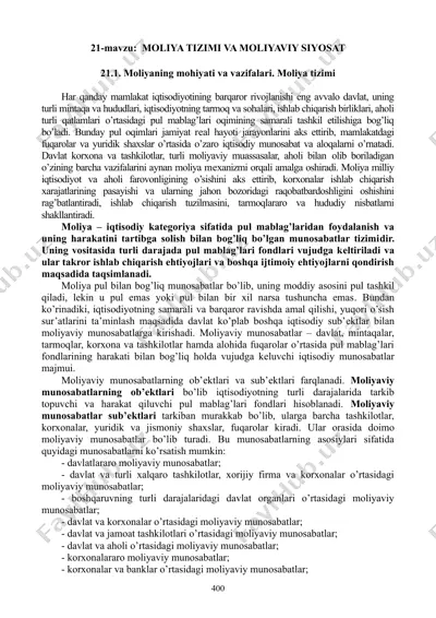 moliya tizimi va moliyaviy siyosat — DOC