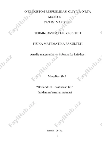 borland c++ dasturlash tili — DOC