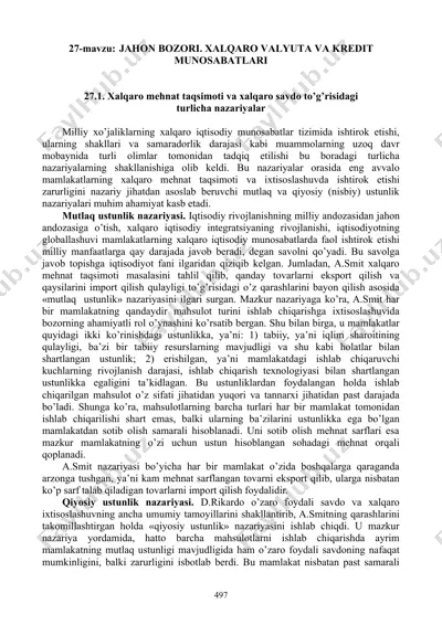 xalqaro mеhnat taqsimoti va xalqaro savdo munosabatlari — DOC