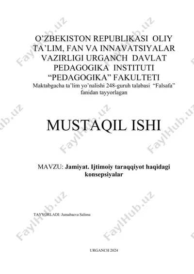 jamiyat. ijtimoiy taraqqiyot haqidagi konsepsiyalar — DOC