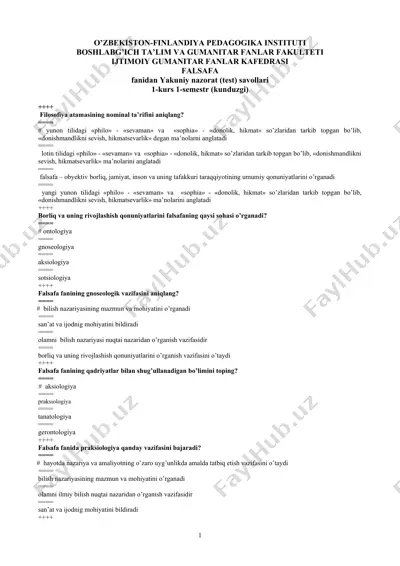 falsafa fanidan yakuniy nazorat (test) savollari — DOC