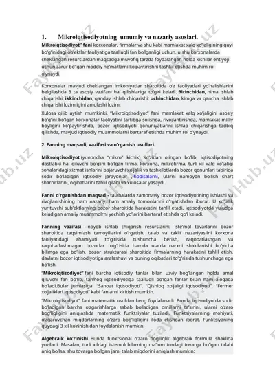 mikroiqtisodiyotning umumiy va nazariy asoslari — DOC