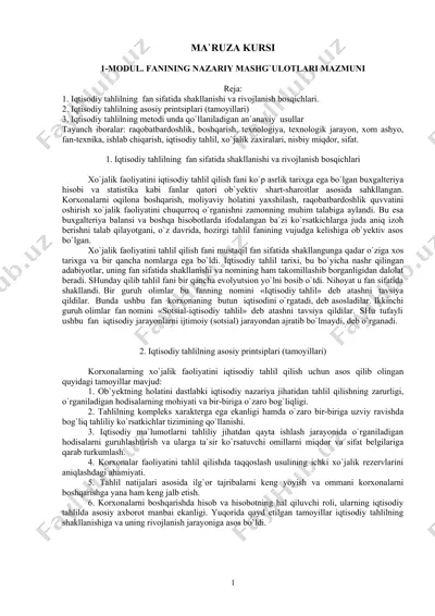iqtisodiy tahlilning fan sifatida shakllanishi va rivojlanish bosqichlari — DOC