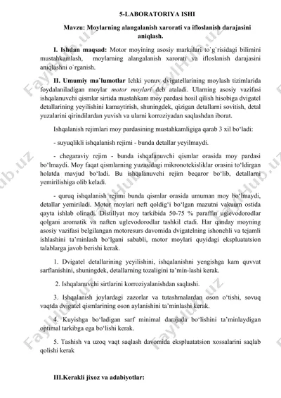 laboratoriya ishi - moylarning alangalanish xarorati va ifloslanish darajasini aniqlash — DOC