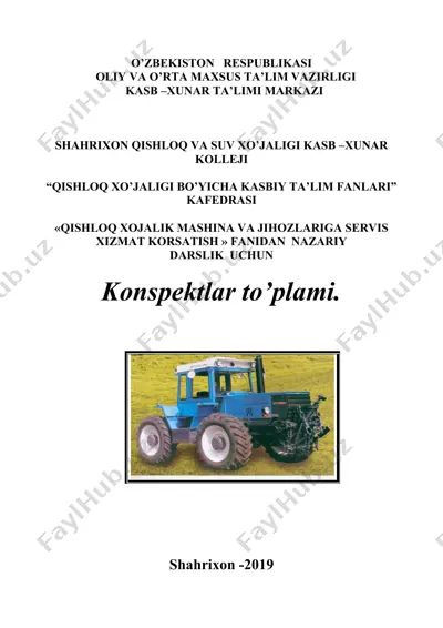 "qishloq xo'jalik mashinasozligi texnik-mexanigi" — DOC