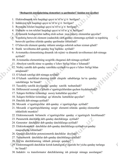 avtomatika nazariyasi test savollari — DOC