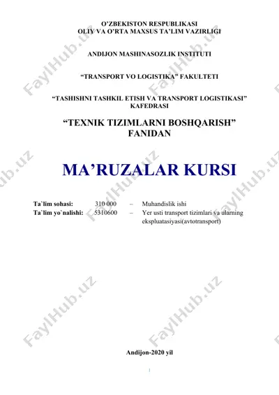 texnik tizimlarni boshqarish fanidan ma'ruzalar kursi — DOC