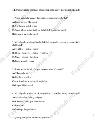 maktabgacha yoshdagi bolalarda psixik jarayonlarning rivojlanishi — DOCX