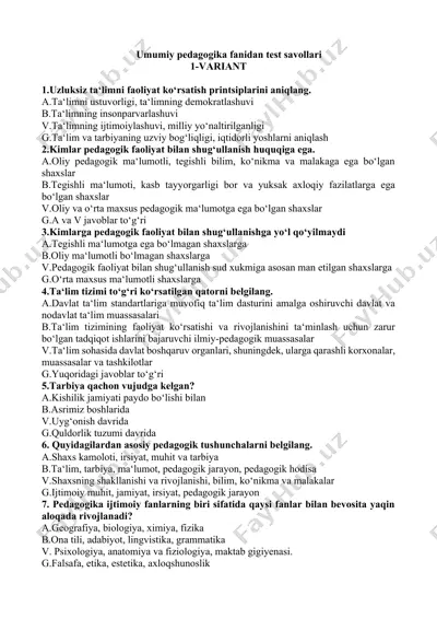 umumiy pedagogika fanidan test savollari — DOCX