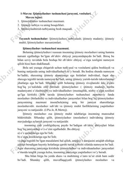 ijtimoyilashuv tushunchasi jarayoni, vositalari — DOCX