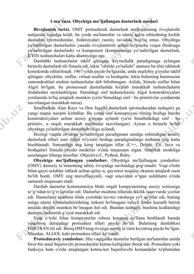 obyektga mo’ljallangan dasturlash asoslari — DOCX